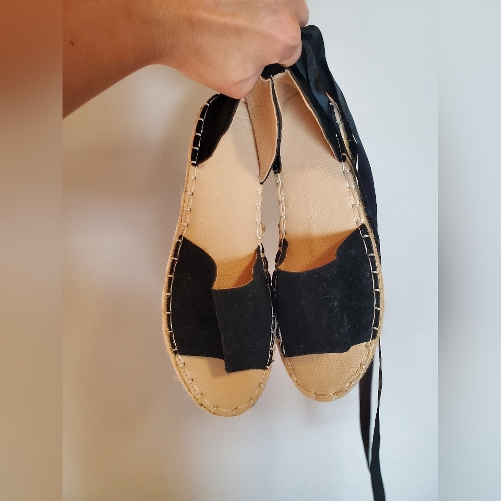 Black Espadrille Lace Up Sandals